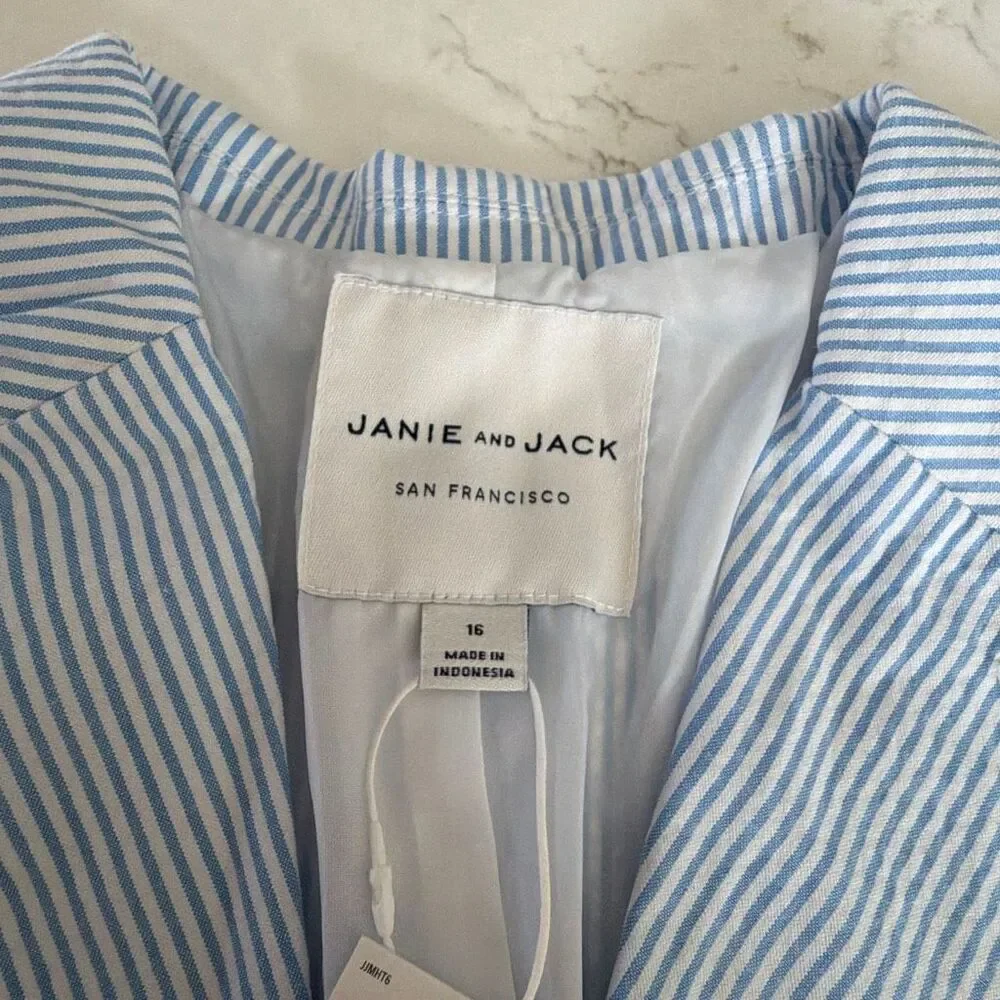 Janie and Jack The Seersucker Blazer Light Blue Stripe Size 16